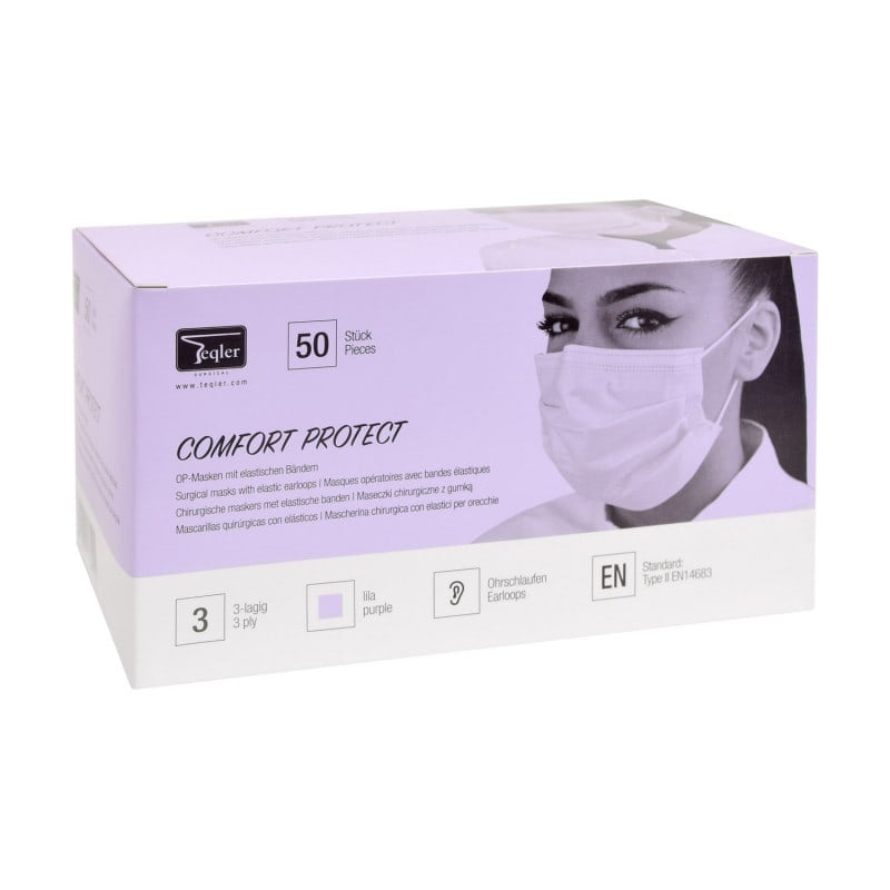 Surgical Mask with Elastic Earloops, 3 ply purple