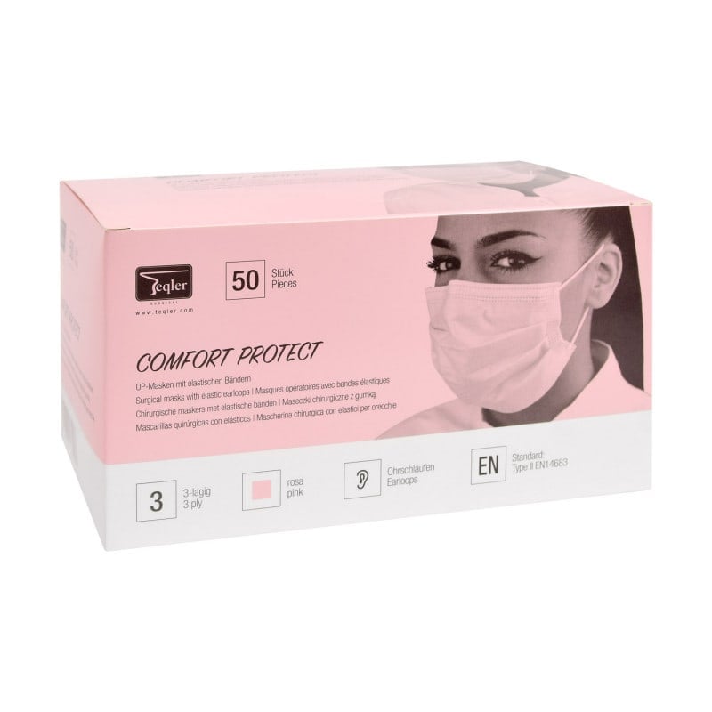 Surgical Mask with Elastic Earloops, 3 ply rose