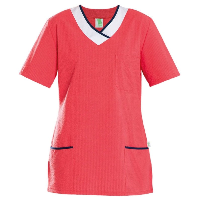 Womens's Seersucker Scrub Top strawberry/white | XS