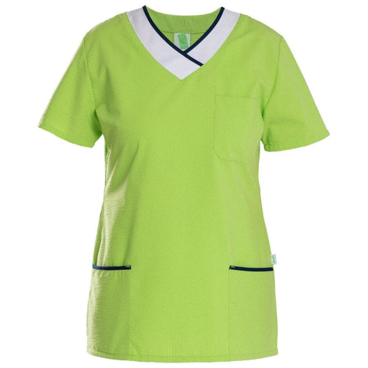 Womens's Seersucker Scrub Top kiwi/white | S