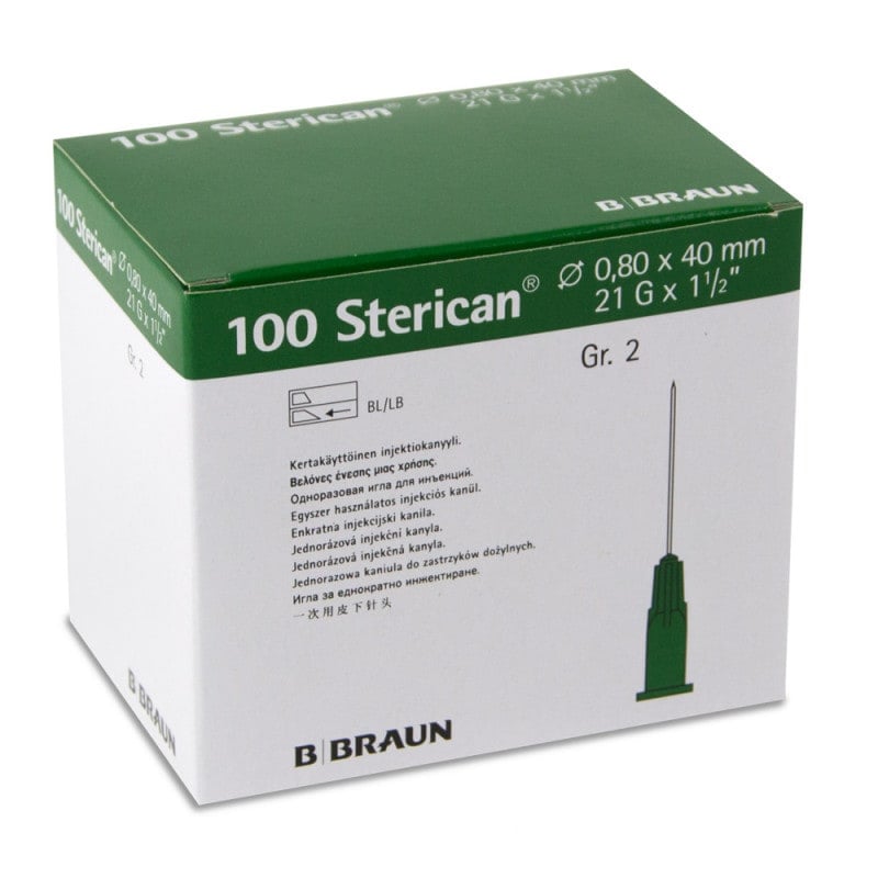 Disposable Sterican Cannulas 21G, 0.80 x 40 mm, green