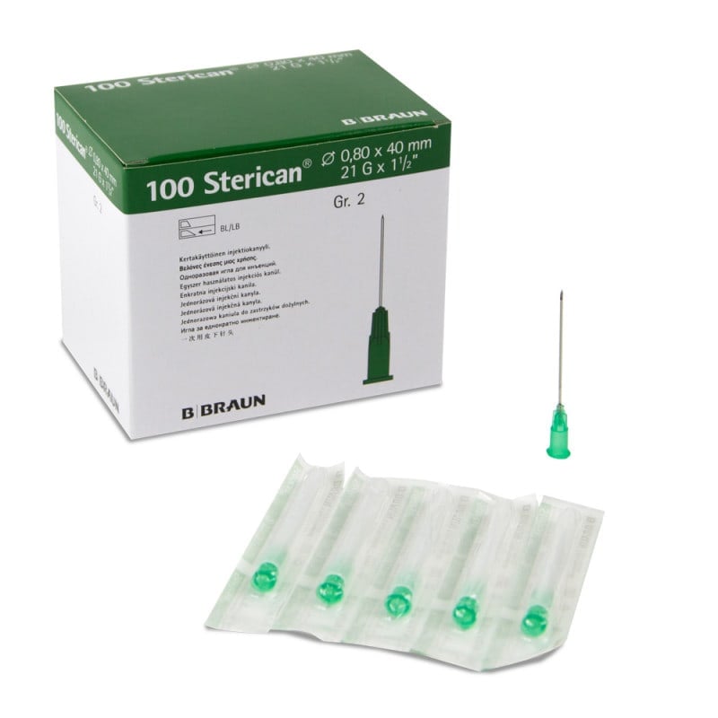 Disposable Sterican Cannulas 21G, 0.80 x 40 mm, green