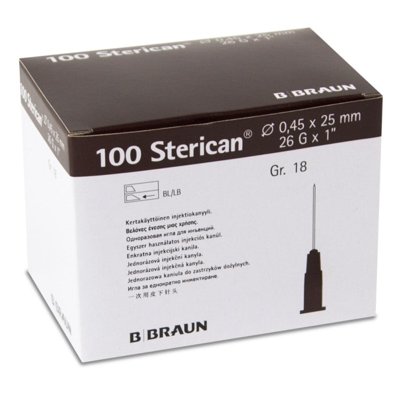 Disposable Sterican Cannulas 26G, 0.45 x 25 mm, brown