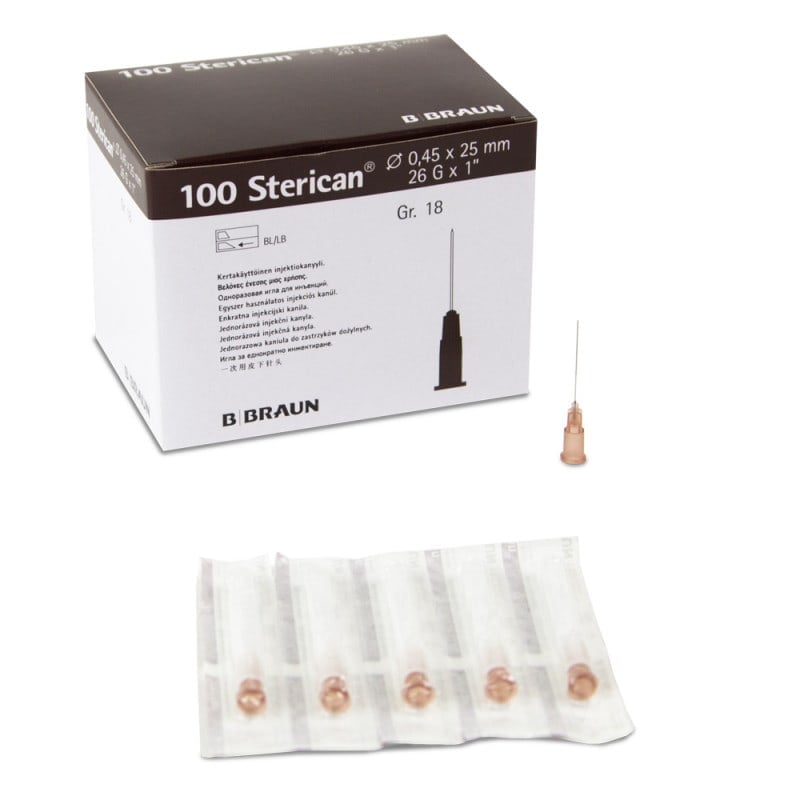 Disposable Sterican Cannulas 26G, 0.45 x 25 mm, brown