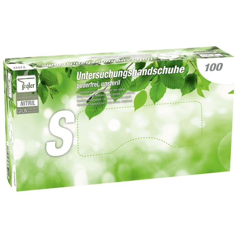 Teqler Nitrile Gloves, Powder-Free Green | L