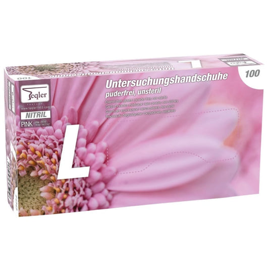 Teqler Nitrile Gloves, Powder-Free Pink | M