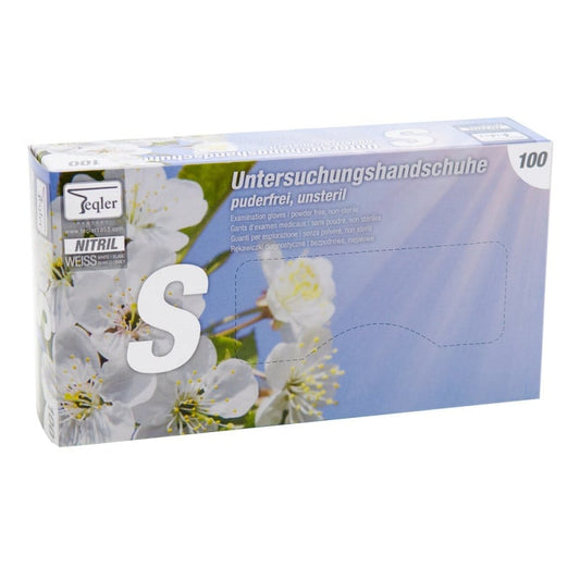Teqler Nitrile Gloves, Powder-Free White | S