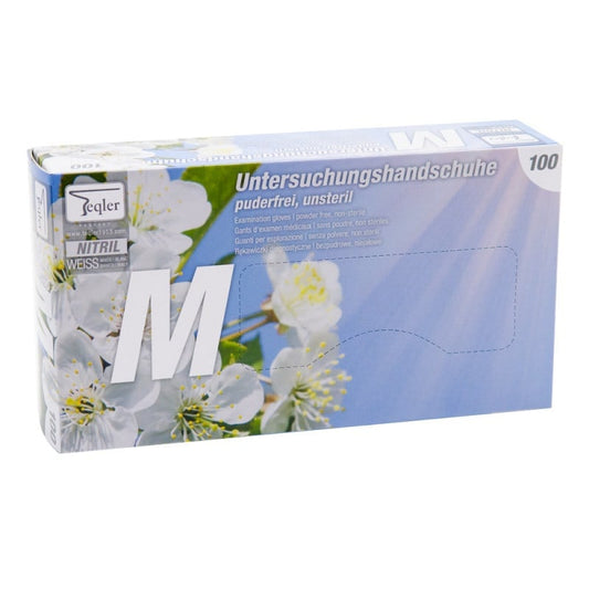 Teqler Nitrile Gloves, Powder-Free White | M
