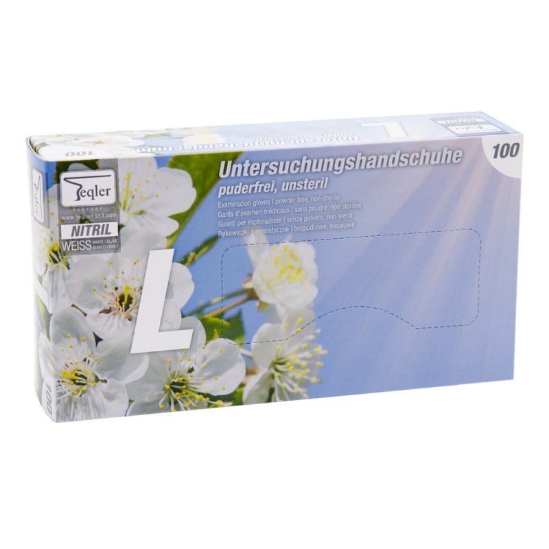 Teqler Nitrile Gloves, Powder-Free White | L