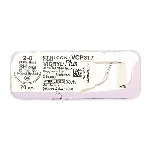 Vicryl Plus Violet Absorbable Sutures CP1, 2/0, 70cm